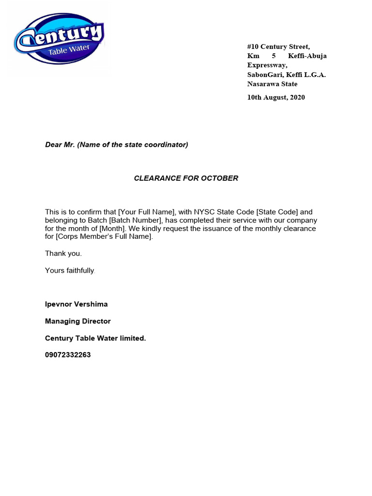 Clearance Letter PDF