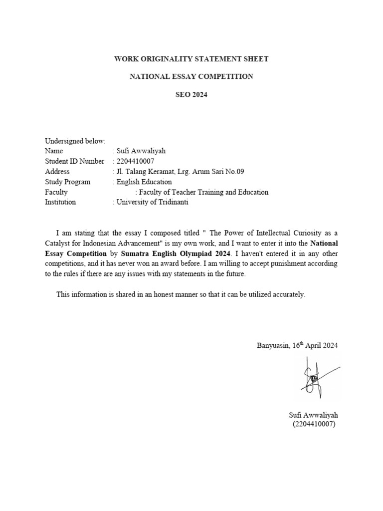 National Essay Competition Entry 2024 | PDF