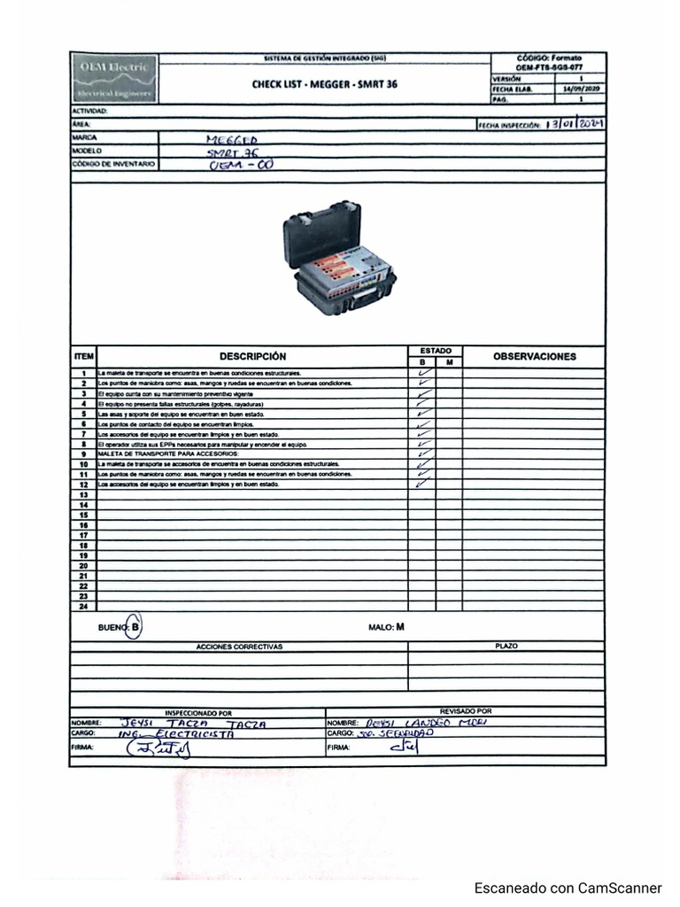 Check List Megger SMR T36 | PDF