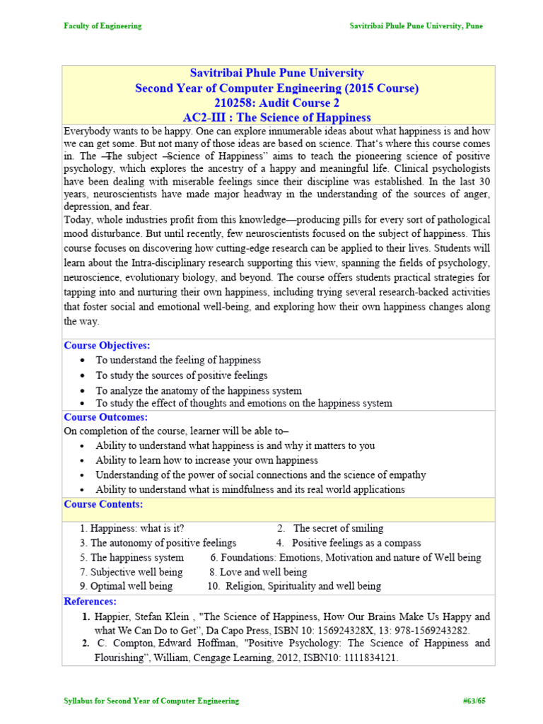 Science of Happiness Course Syllabus | PDF | Happiness | Positive ...