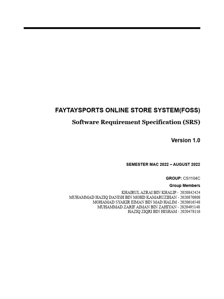 Faytaysports Online Store System Foss Software Requirement 