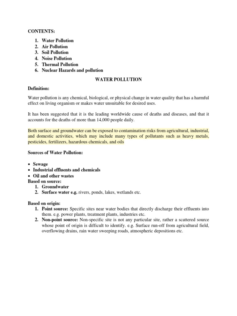 Types and Effects of Water Pollution | PDF | Sewage Treatment | Soil