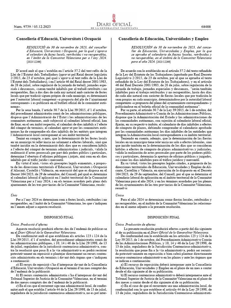 Dogv Calendari Laboral 2024 | PDF | Santos cristianos | Fiestas ...