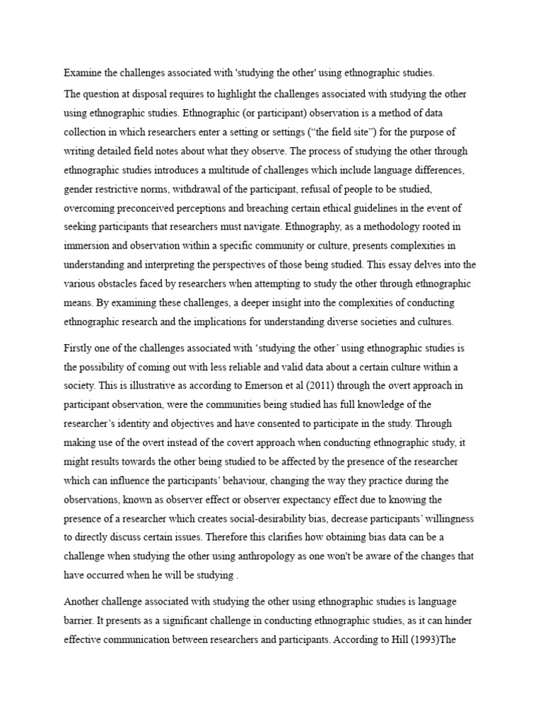 Anthropology Assignment Pdf Ethnography Science