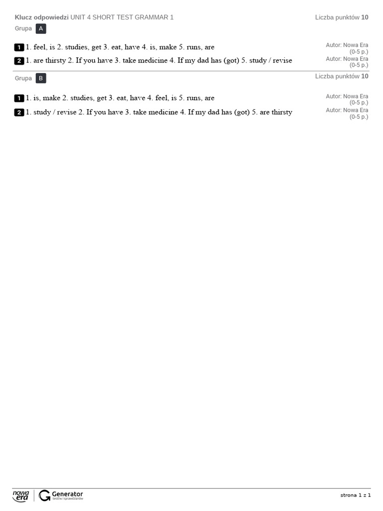 Unit 4 Grammar Test Answer Key Pdf