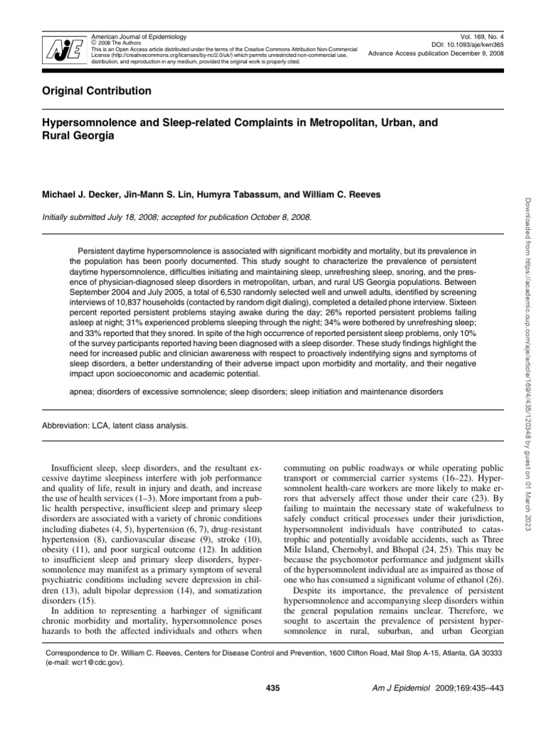 Hypersomnolence in Georgia's Populations | PDF | Sampling (Statistics ...