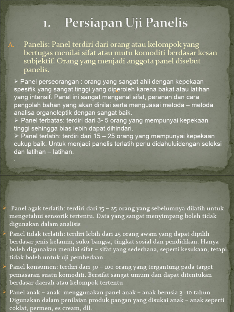 Peran dan Tipe Panelis Uji Organoleptik | PDF | Karier & Perkembangan ...