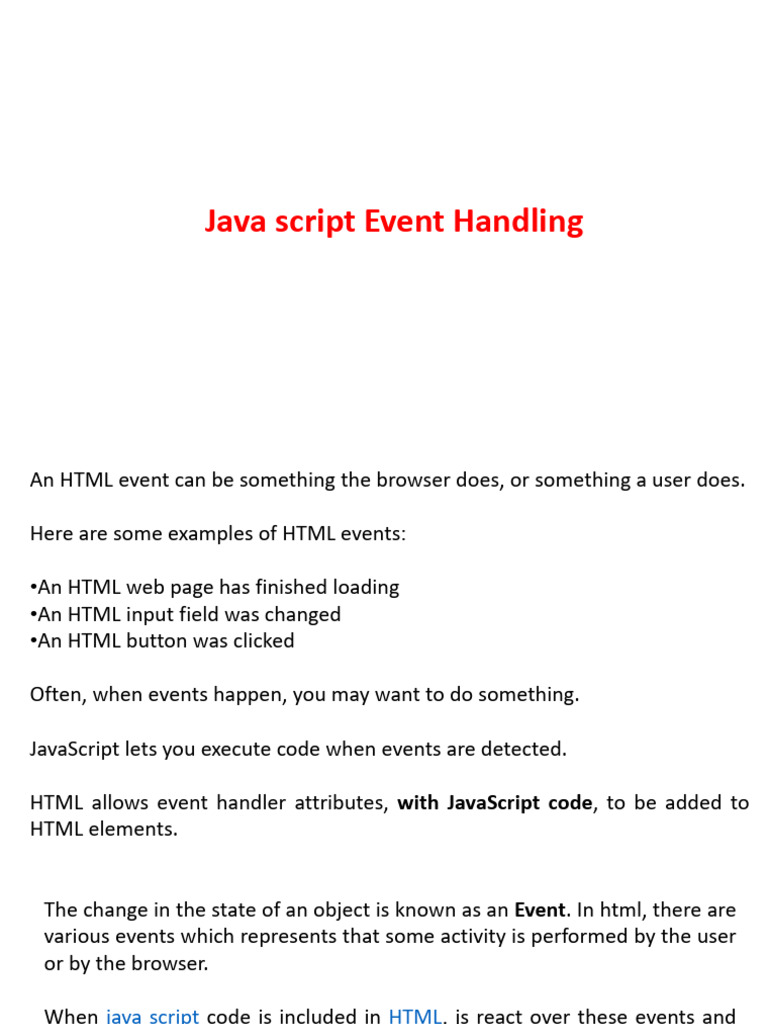 Event Handling in Javascript | PDF | Java Script | Html
