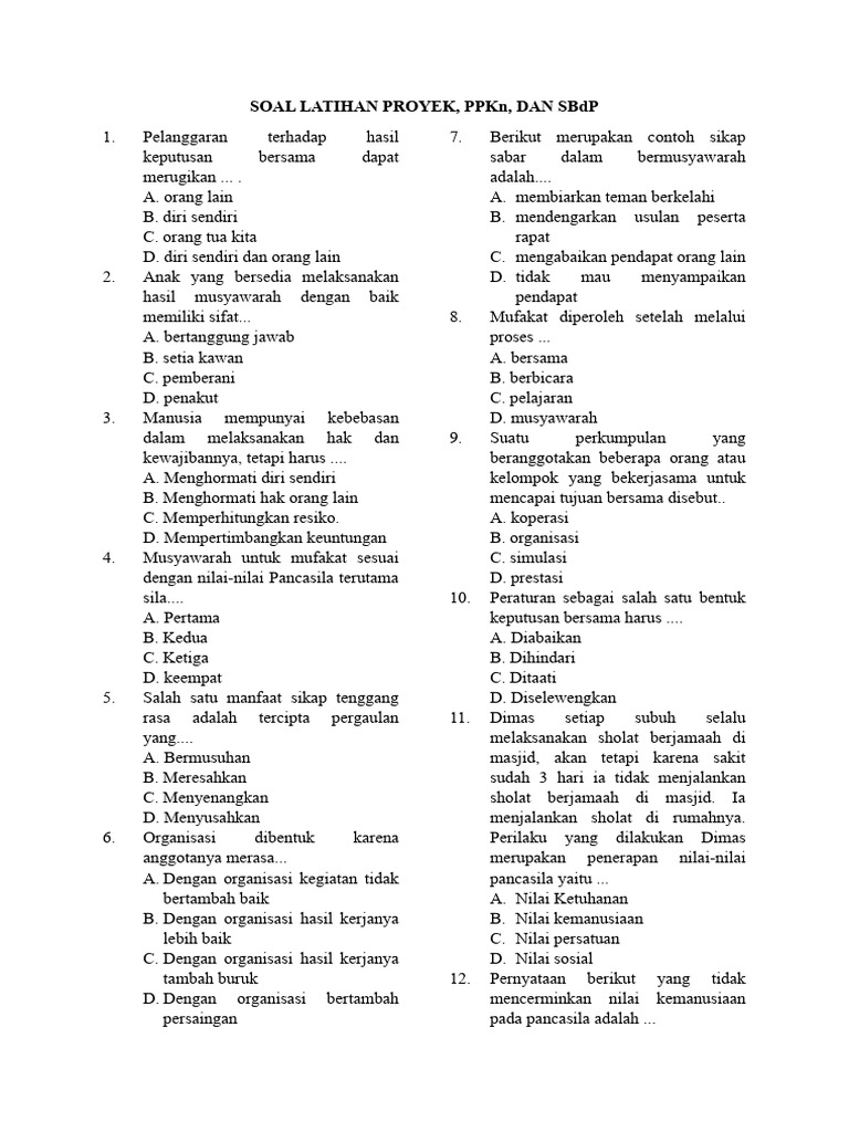 Soal Latihan Proyek Pdf