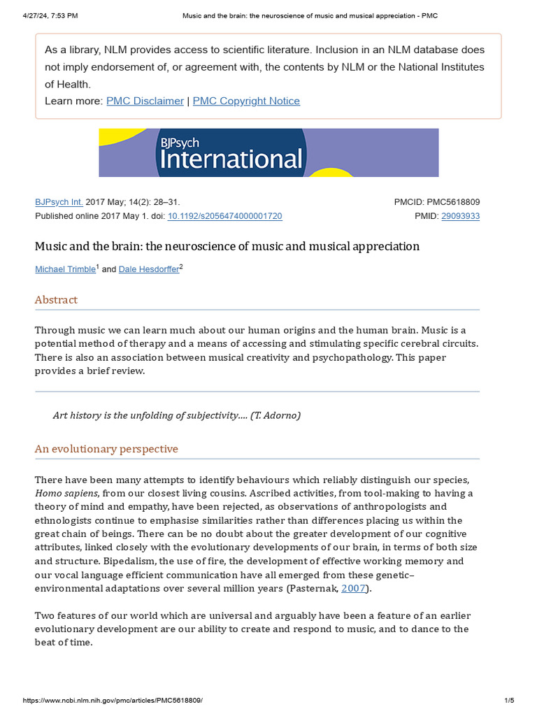 Music and The Brain - The Neuroscience of Music and Musical ...