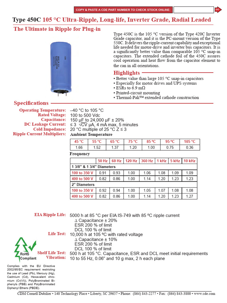 CDE (Radial Thru-Hole) 450C Series | PDF | Capacitor | Electrical Equipment