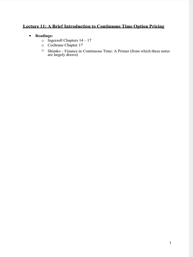 Continuous Time Option Pricing Basics | PDF | Black–Scholes Model ...
