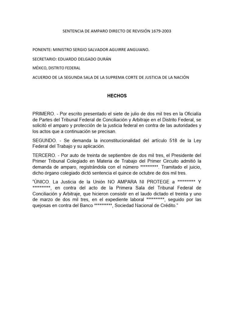 SENTENCIA DE AMPARO DIRECTO DE REVISIÓN 1679 | PDF