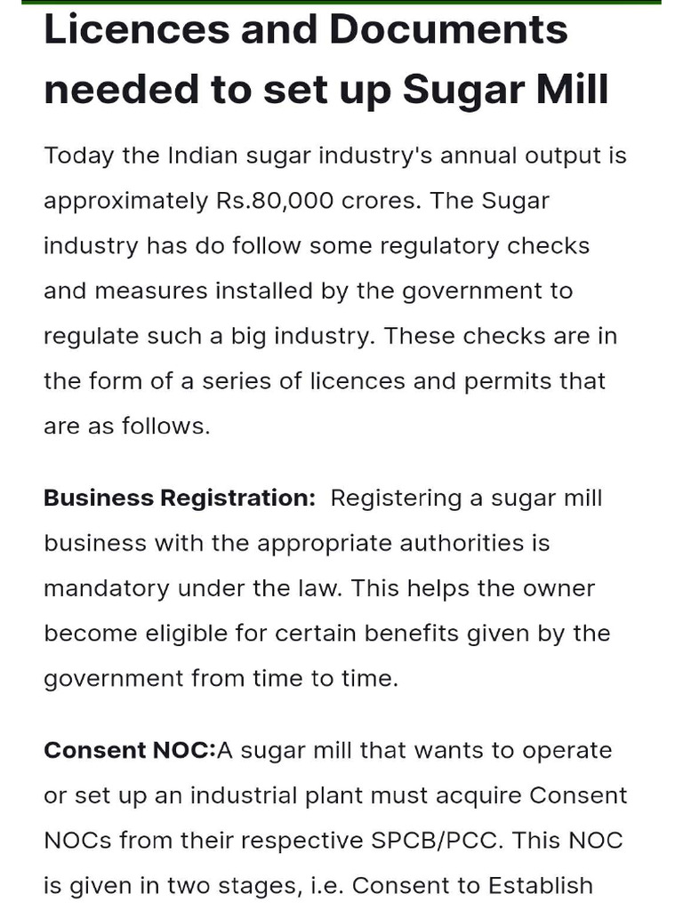 Docs Required For Sugar Mill | PDF