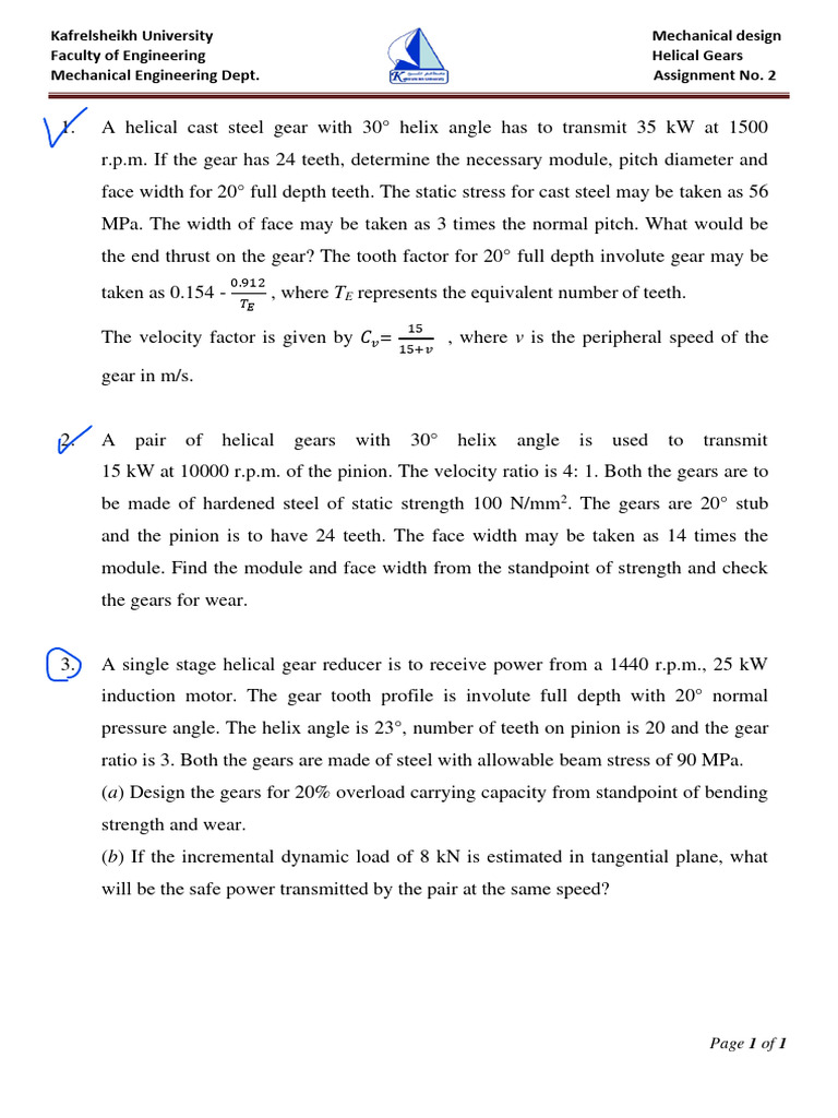 Sheet 2 Helical Gears Pdf