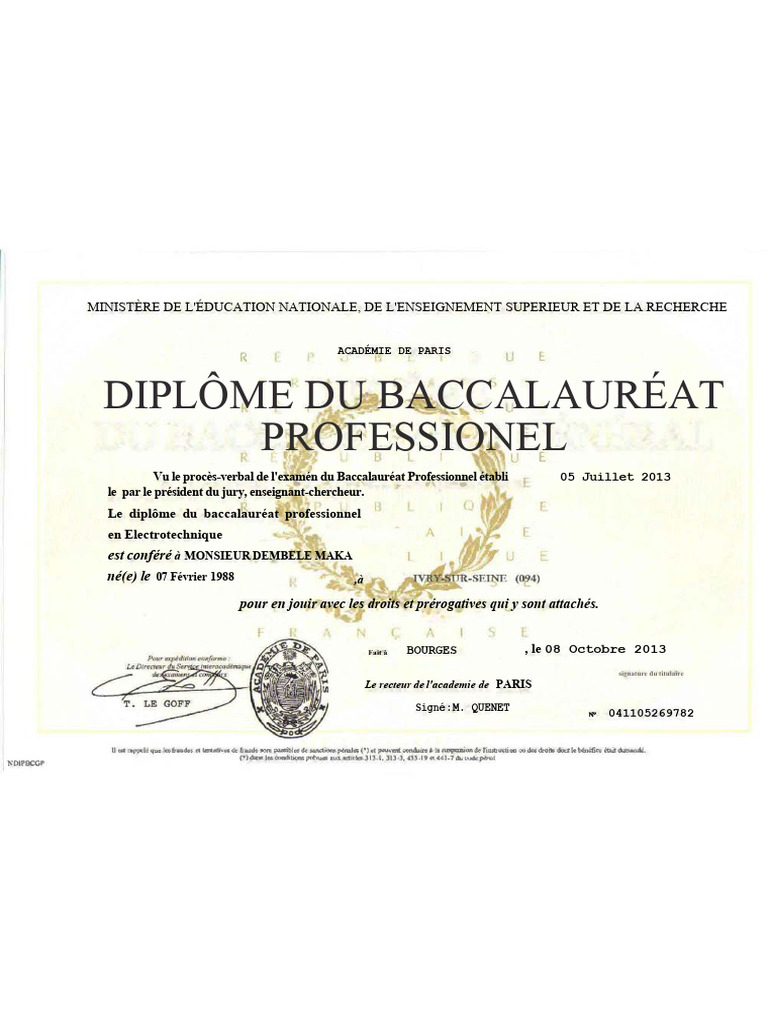 Diplôme Baccalauréat Professionnel | PDF