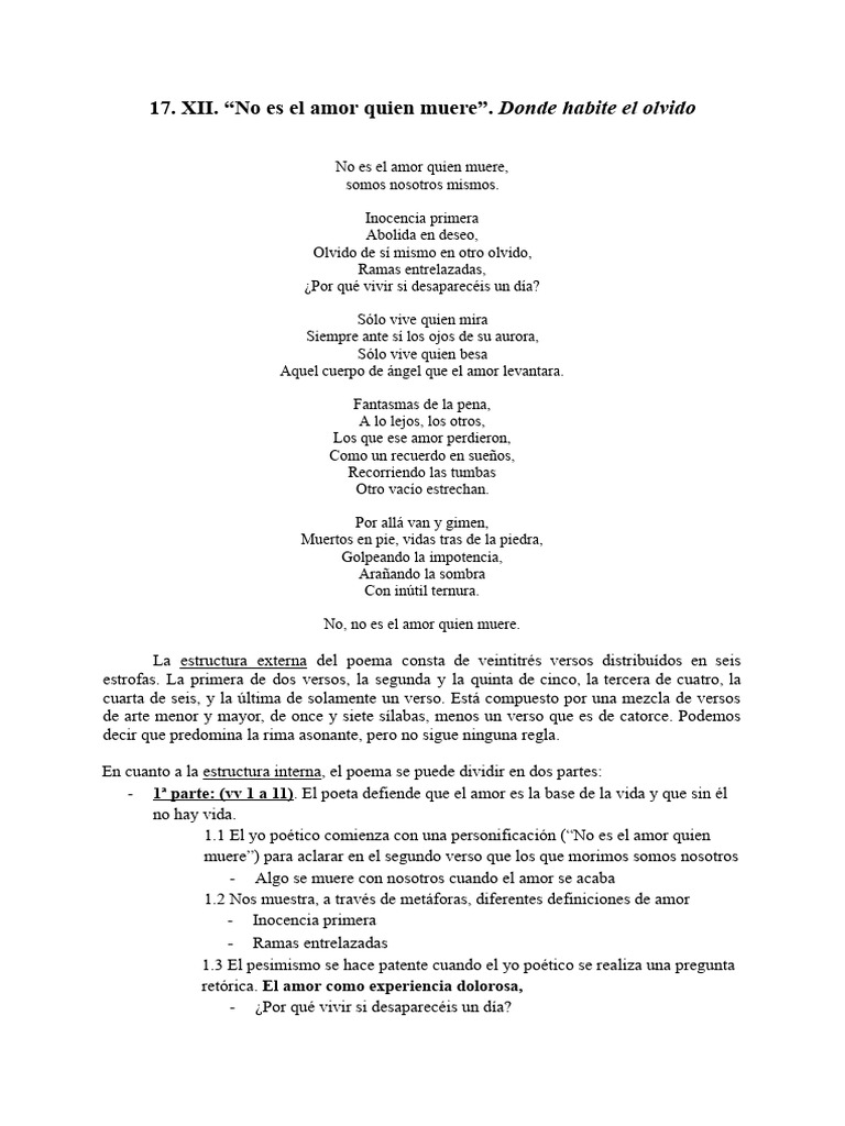 Análisis del poema "No es el amor quien muere" | PDF | Poesía | Amor