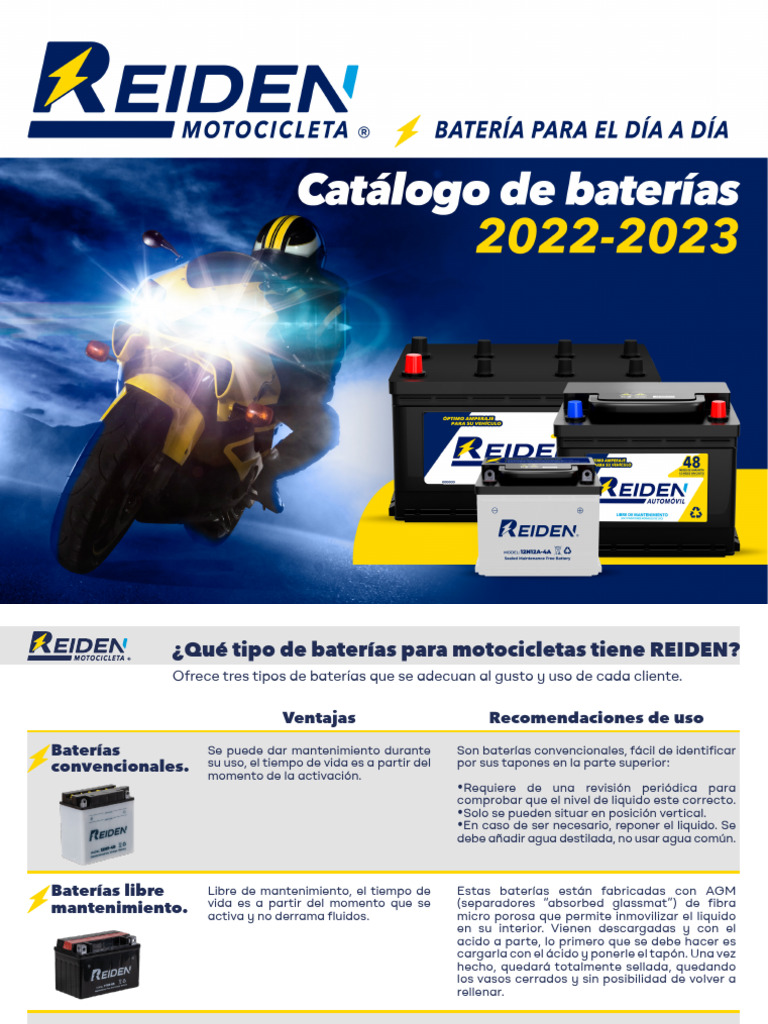 Baterías para Motocicletas REIDEN | PDF | Tecnología energética ...