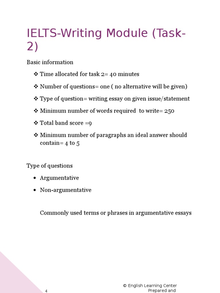 IELTS-Writing Module (Task-2) : © English Learning Center Prepared and ...