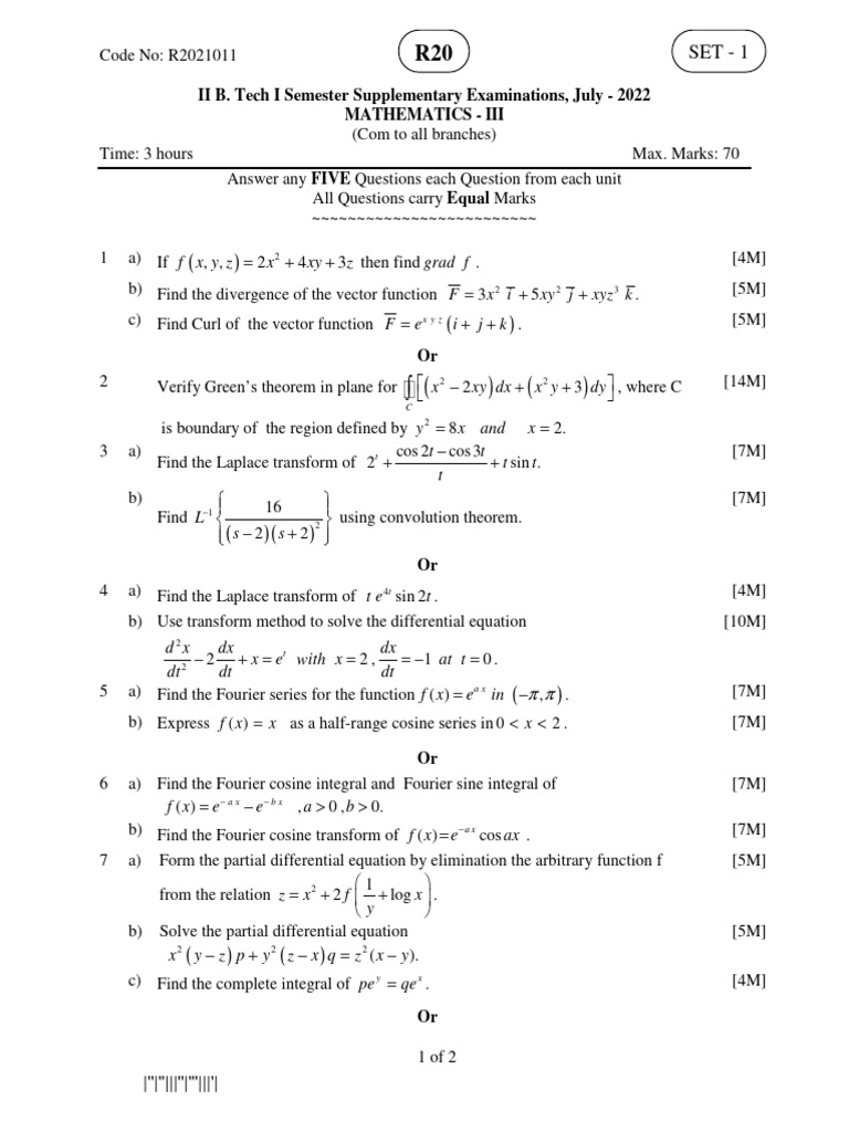 Mathematics III Exam Questions July 2022 | PDF | Partial Differential ...