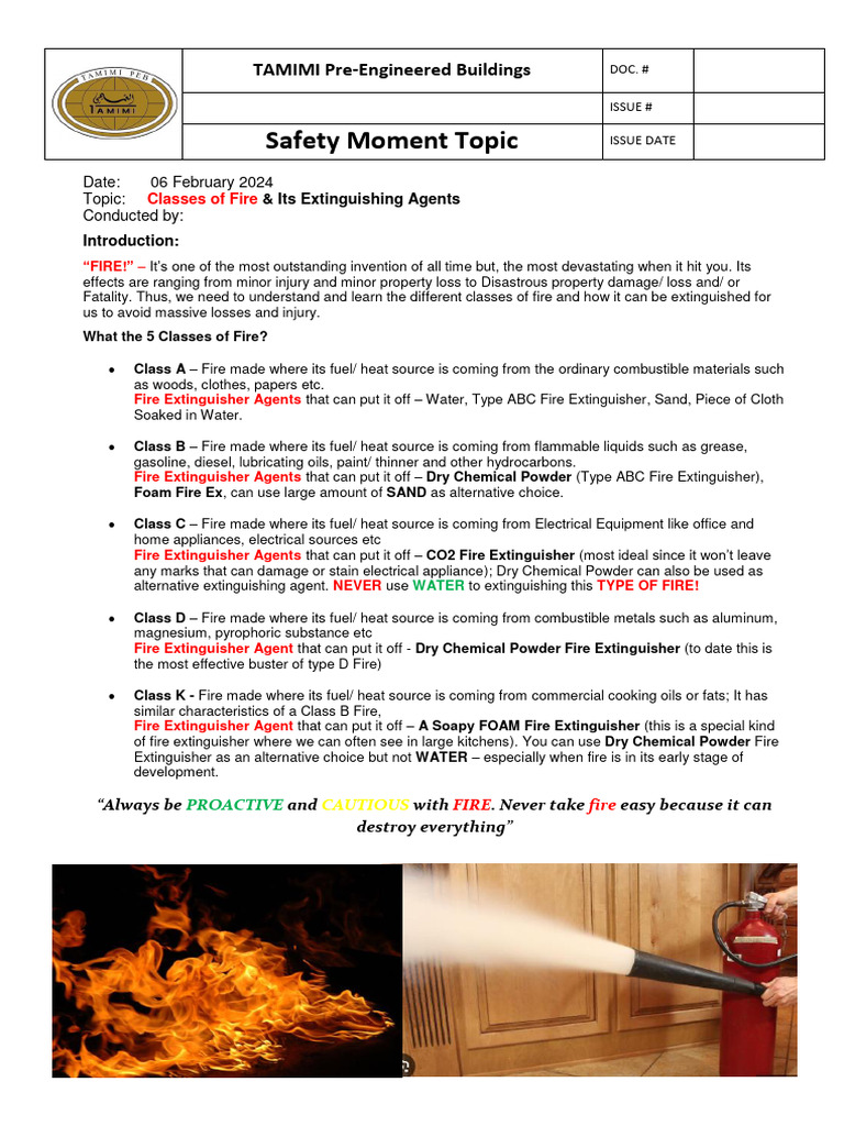 06 feb 2024 Classes of Fire & Its Extinguishing Agents PDF Fires