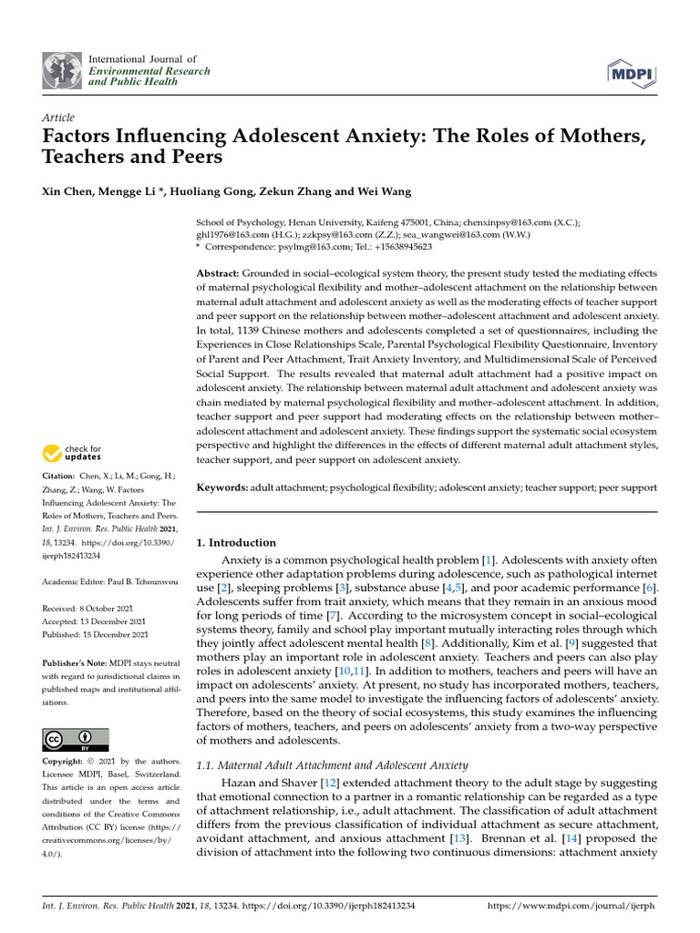 Factors Influencing Adolescent Anxiety The Roles o | PDF | Attachment ...