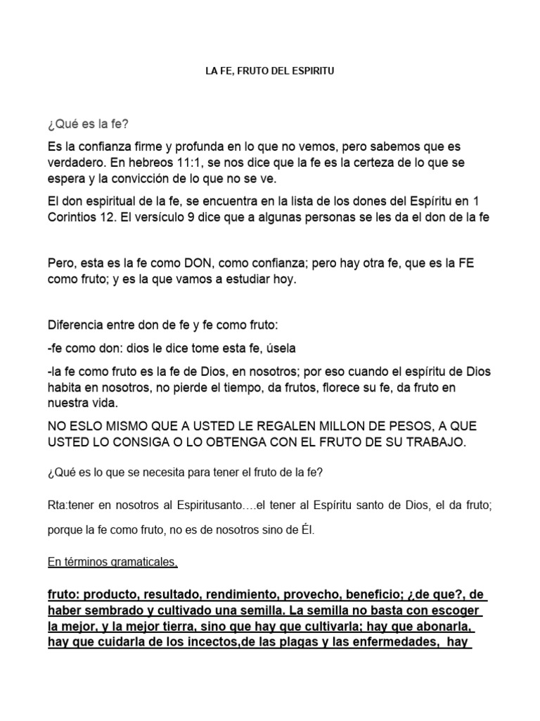 La Fe como Fruto del Espíritu Santo | PDF | Fruto Del Espiritu Santo ...