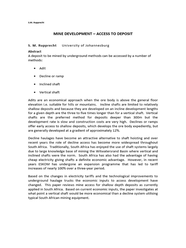 Shaft vs. Decline Mining Access Methods | PDF | Mining