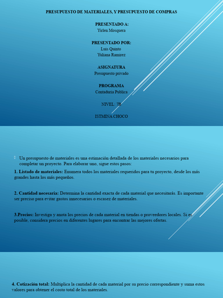 Presupuesto de Materiales, y Presupuesto de Compras | PDF | Presupuesto