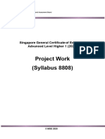 Project Work (Syllabus 8808) : Singapore General Certificate of Education Advanced Level Higher 1 (2022)