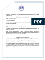 Establezca Tres Similitudes y Tres Diferencias de La Psicología Industrial y La Psicología Organizacional