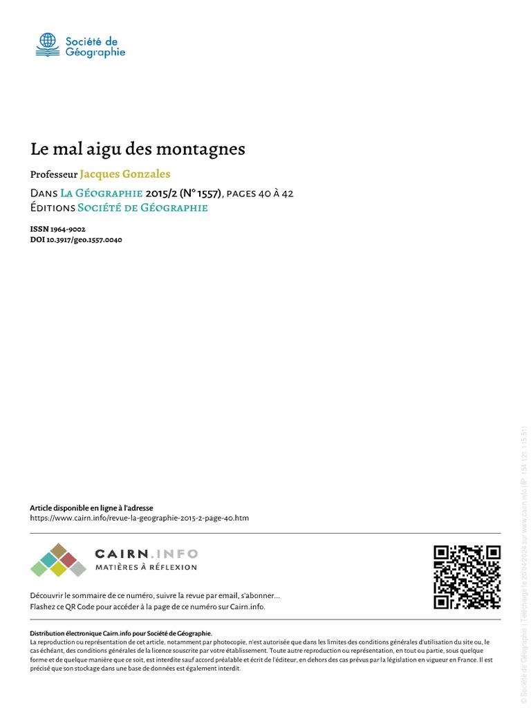 Comprendre le mal aigu des montagnes | PDF | Altitude | Globule rouge