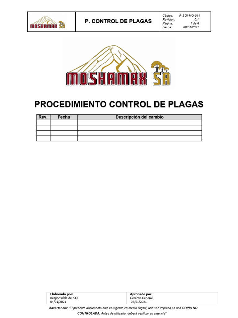 Procedimiento Control de Plagas | PDF | Pesticida