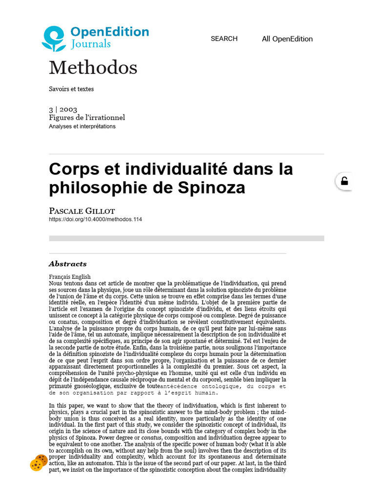 Individualité et corps chez Spinoza | PDF | Baruch Spinoza | René Descartes