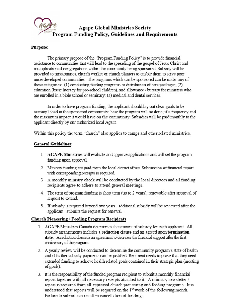 AGMS Program Funding Policy | PDF | Subsidy | Lease