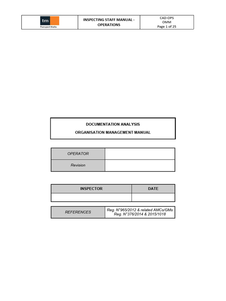Inspecting Staff Manual - Operations: Documentation Analysis ...