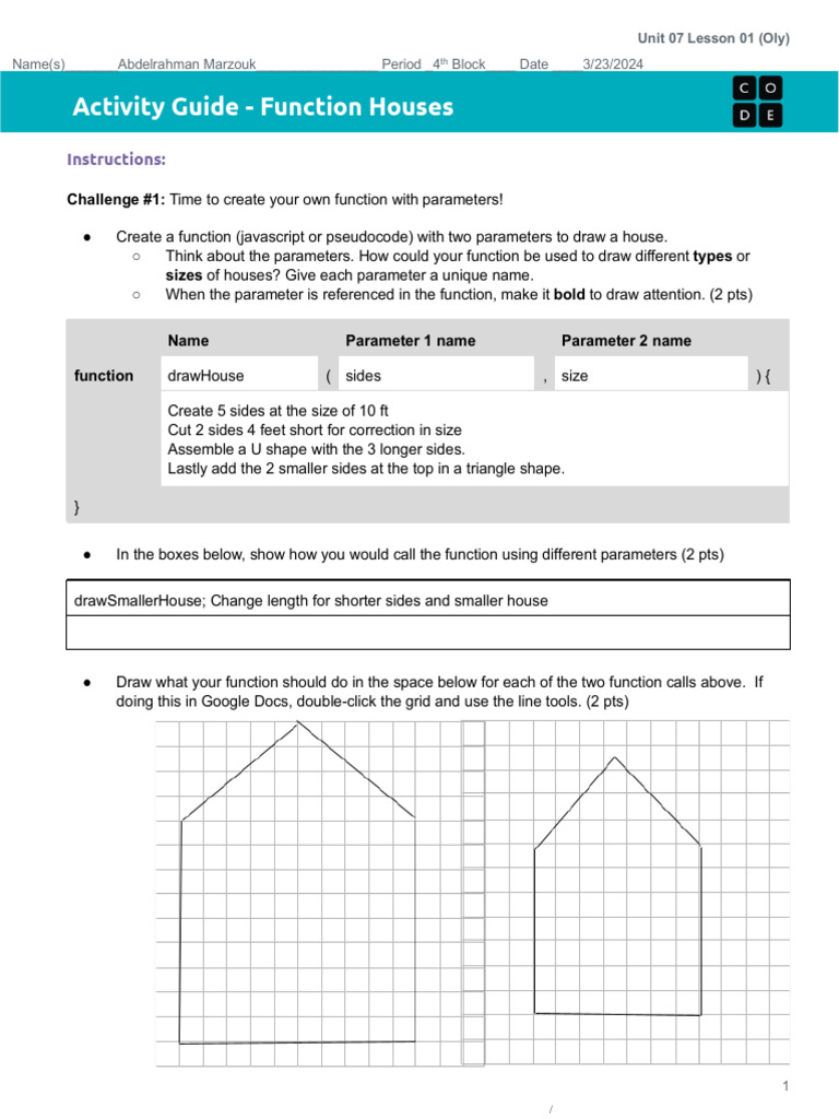 Activity Guide Function Houses Unit 07 Lesson 01 Oly PDF | PDF | Cakes ...