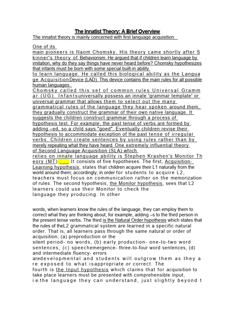 Overview of Innatist Language Theory | PDF | Second Language ...