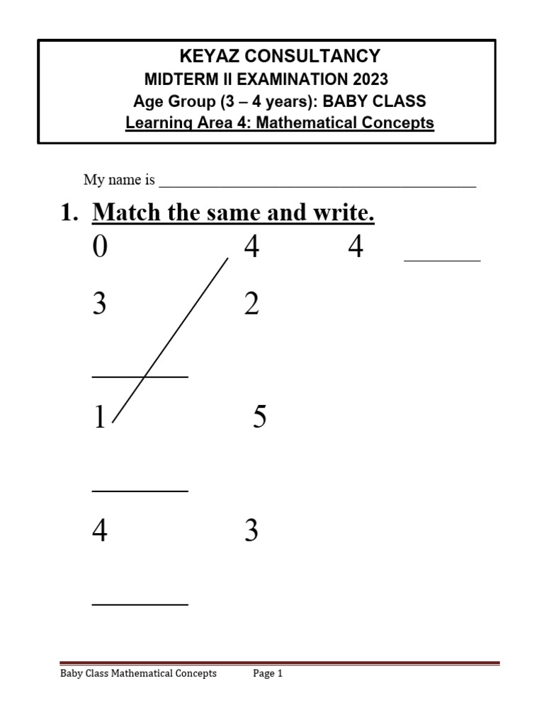 Baby Class Math Exam 2023 | PDF | Career & Growth | Business