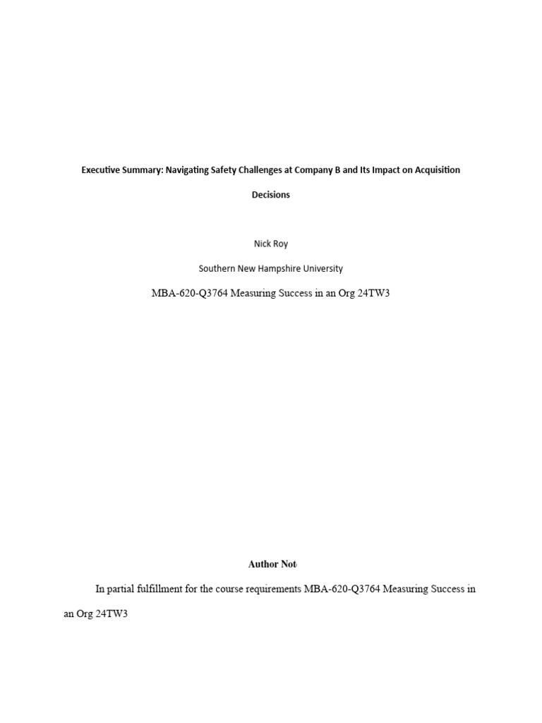 Company B's Safety Challenges and Acquisition Risks | PDF | Risk ...