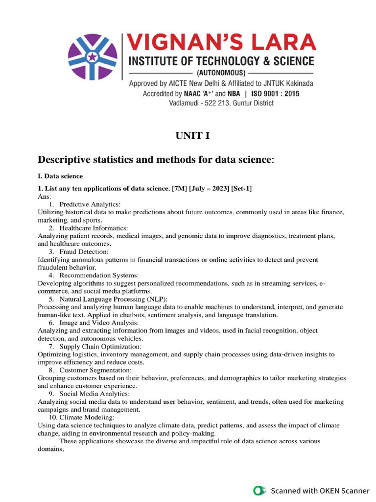 P&S Unit 1 Solutions Question Bank | PDF