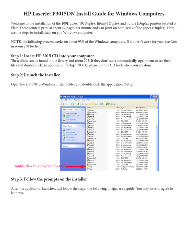 HP P3015DN Windows Install Guide | PDF | Installation (Computer ...