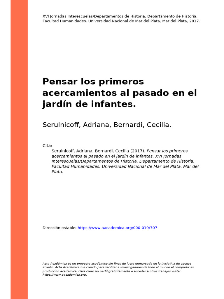 Historia en el Jardín de Infantes | PDF | Educación de la primera ...