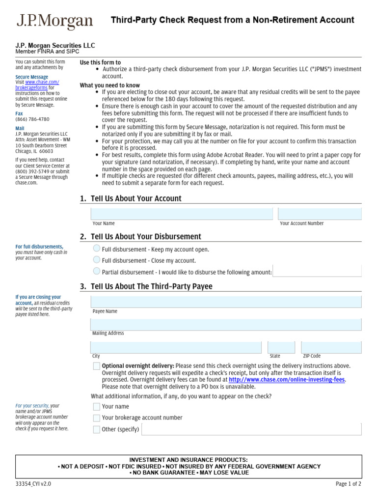Brokerage Acct Third Party Check Request | PDF | Cheque | Notary Public