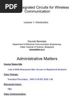 E3 237 Integrated Circuits For Wireless Communication: Lecture 1: Introduction