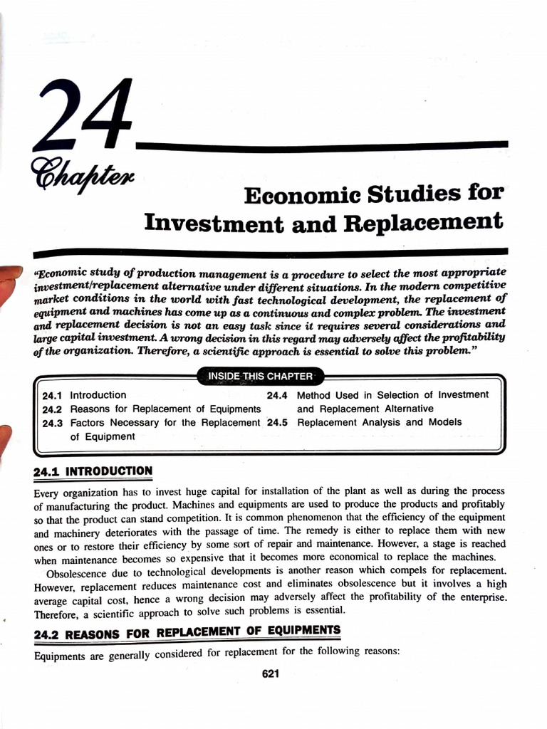 Economic Studies For Investment and Replacement PDF Investing