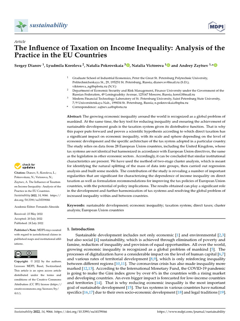 Dianov Et Al 2022 - The Influence of Taxation On Income Inequality ...