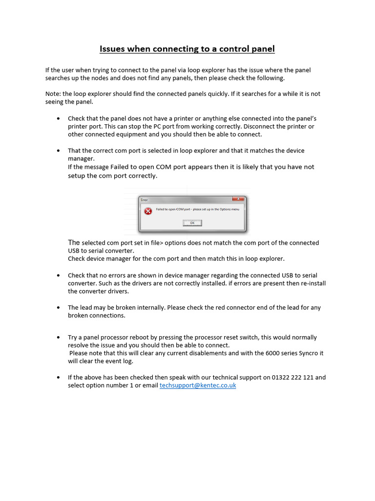 Troubleshooting Control Panel Connection Issues | PDF | Business