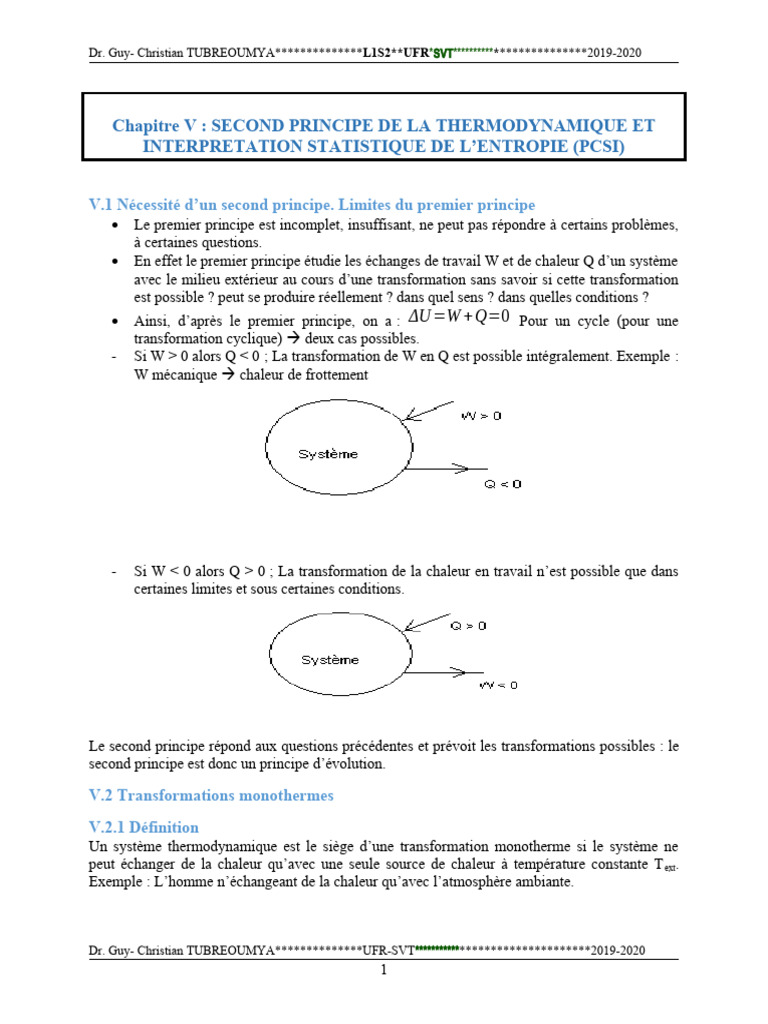 Second principe de thermodynamique et entropie | PDF | Deuxième ...