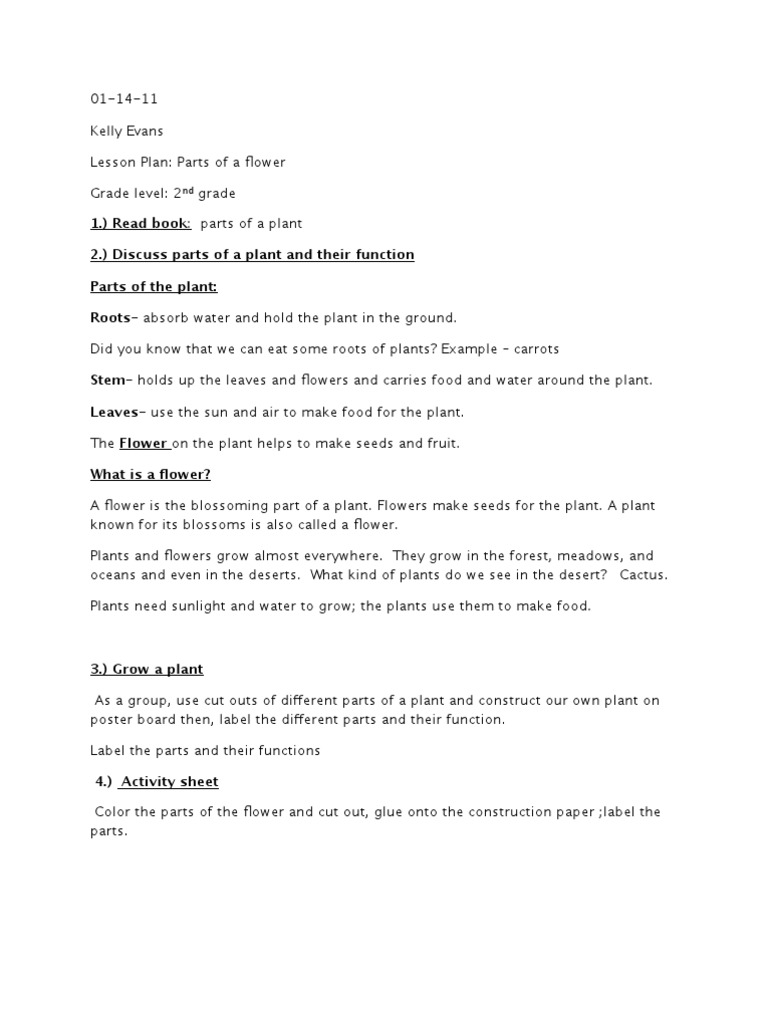 2nd Grade Lesson Plan: Parts of a Flower | PDF | Flowers | Plants